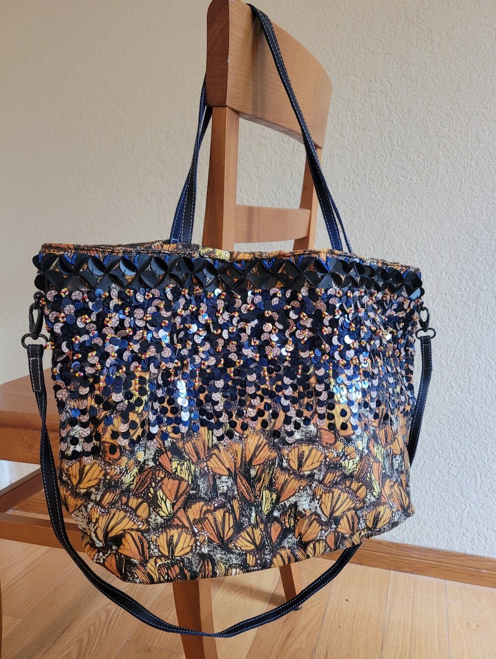Anthropologie Jasper Jeera Sequin Butterfly Print Tote Bag Shopper